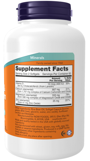 Calcium & Magnesium with Vit D and Zinc 120 softgels - Now / Ασβέστιο - Μαγνήσιο